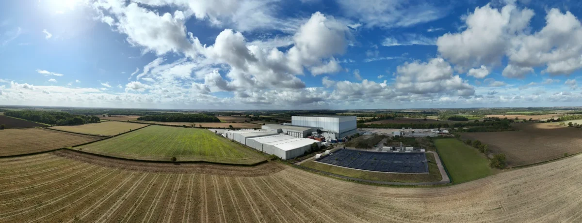Industrial premises and surrounding fields in rural England