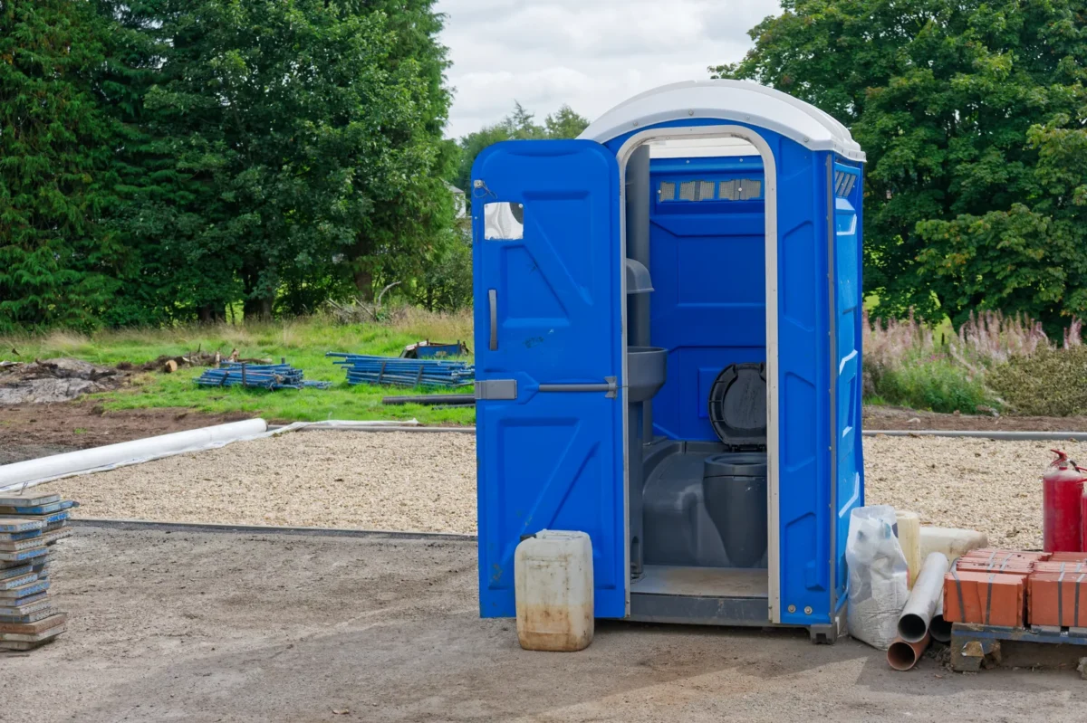 Portable toilet at a construction site